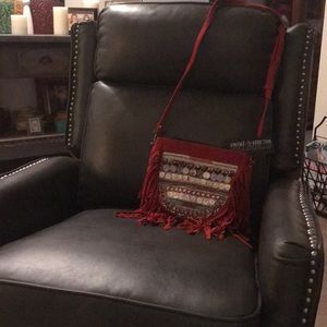 Red suede fringe crossbody Bag
